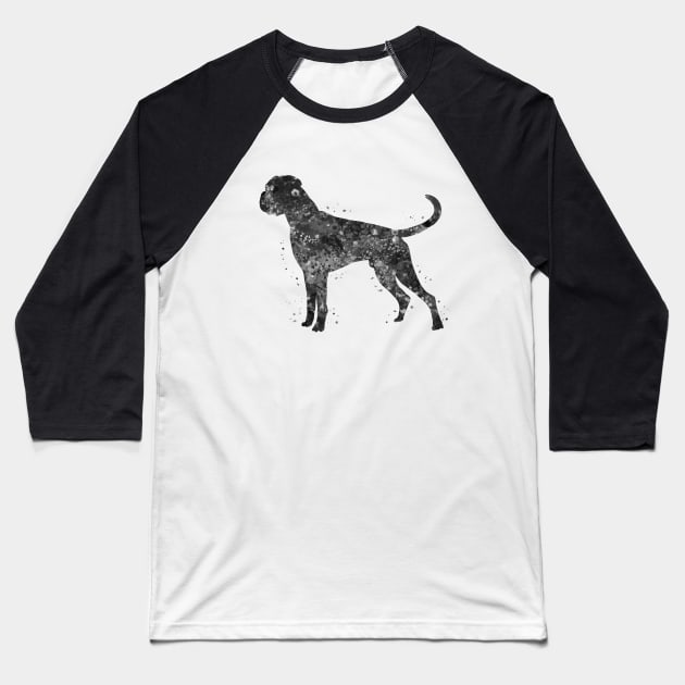 Boxer Dog watercolor black and white Baseball T-Shirt by Yahya Art